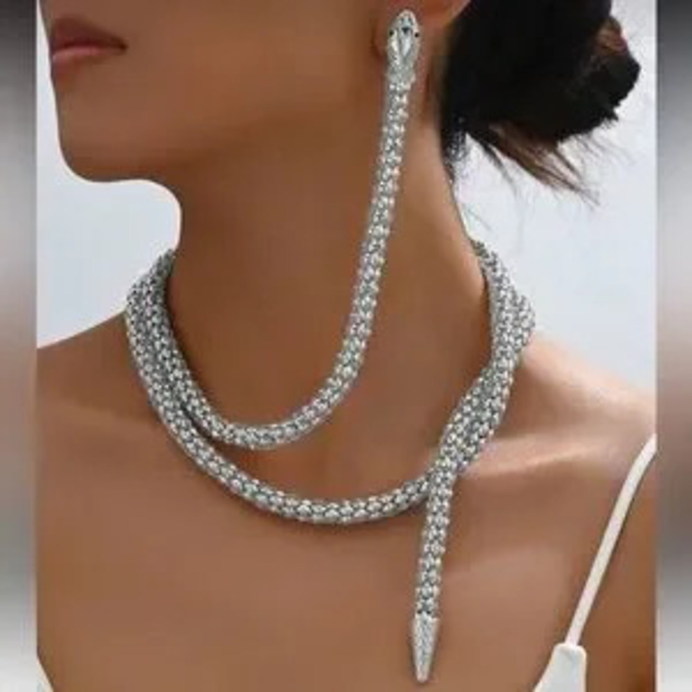 Serpanti Retro Punk Snake Chain Necklace & Earring Set